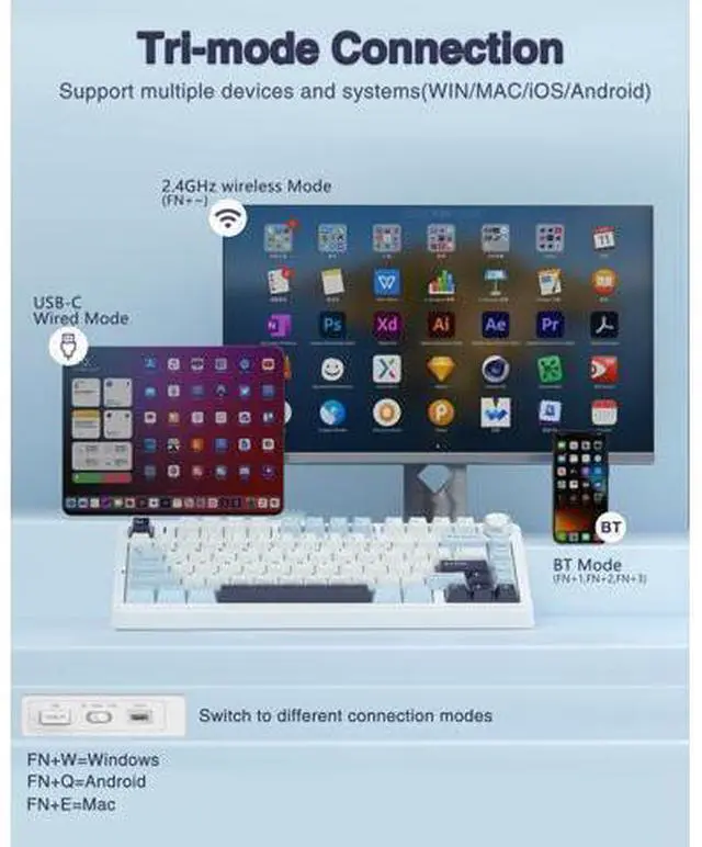 Alt view image 9 of 10 - AULA F75 Wireless Mechanical Keyboard, Gasket Hot Swappable Custom Keyboard + LEOBOG Reaper Switches