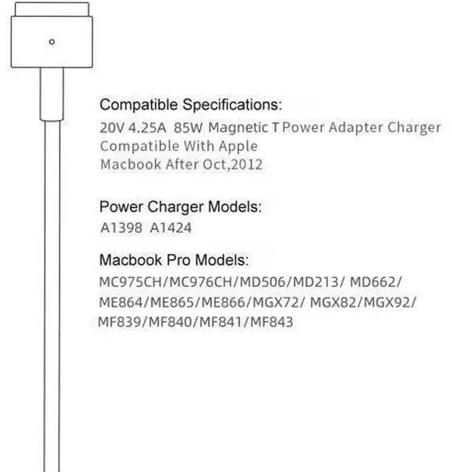 Alt view image 14 of 14 - Mac Book Pro Charger AC 85w Magnetic T-Tip Power Adapter Charger Compatible with MacBook Pro 17/15/13 Inch (Retina 2012-2015)