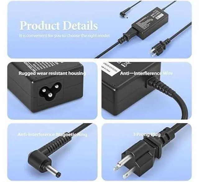 Alt view image 9 of 12 - 65W Charger for Lenovo Flex 5 4 6 / Ideapad 3 1 5/310 320 330 330s 100 100S 110 120S 130 130S S340 S145 Series Lapto with Power Cord