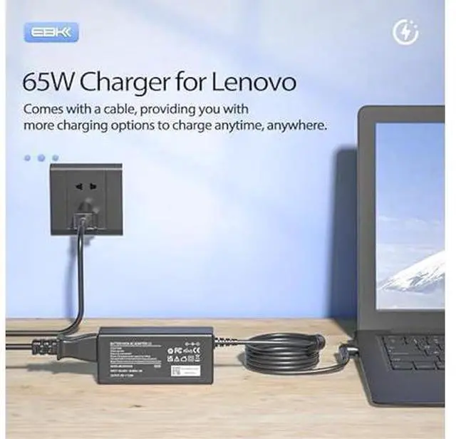 Alt view image 11 of 12 - 65W Charger for Lenovo Flex 5 4 6 / Ideapad 3 1 5/310 320 330 330s 100 100S 110 120S 130 130S S340 S145 Series Lapto with Power Cord