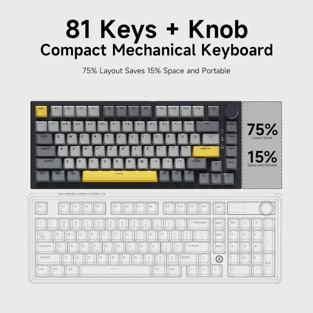 Alt view image 10 of 14 - AK820 TKL 75% Hot Swappable Mechanical Keyboard with Volume Knob, Gasket Mount Wired Gaming Creamy Keyboard, Pre-lubed Linear Switch, South-Facing RGB, PBT Keycaps