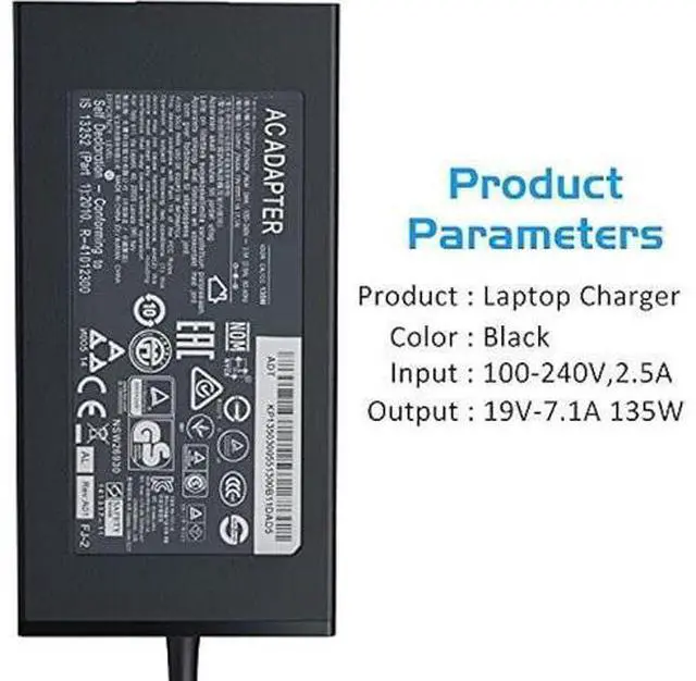 Alt view image 14 of 14 - 135W AC Charger Fit for Acer AN515-55 53 53AG 52KW 56S8 52H0 77KS 51ZY 73AA 76F5 54Q0 76EA 57NA ADP-135KB T Laptop Power Adapter