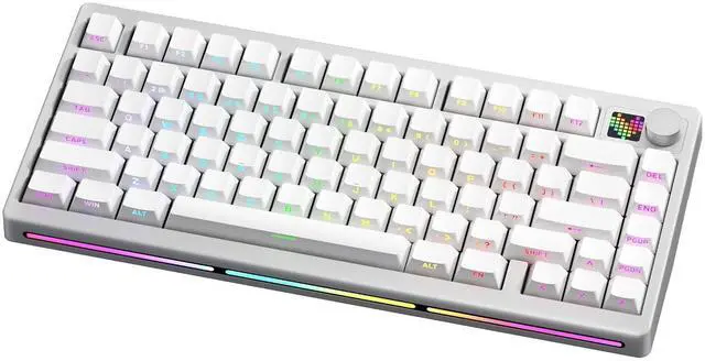 Alt view image 8 of 14 - PMOKEY P75 75% Wireless Mechanical Keyboard, Tri-Mode RGB Gaming Keyboard with Dot-Matrix Display, Aluminum Alloy Body, Volume Knob, Up to 10000mAh Battery (Lite White)