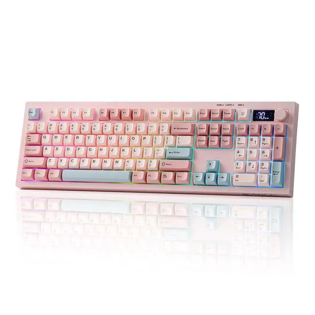 Alt view image 8 of 14 - Aula S102 PRO Membrane Gaming Keyboard with TFT Screen, Volume Knob & Number Pad, BT/2.4G/USB, RGB Backlit, Creamy Silicone Structure, Silent Keyboard for PC Game/Office (Pink)