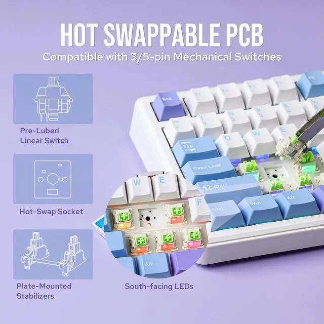 Alt view image 12 of 14 - X Aula F75 MAX Wireless Mechanical Keyboard Reaper Switch+35 Pieces Sea Salt Silent Mechanical Keyboard Switches Set