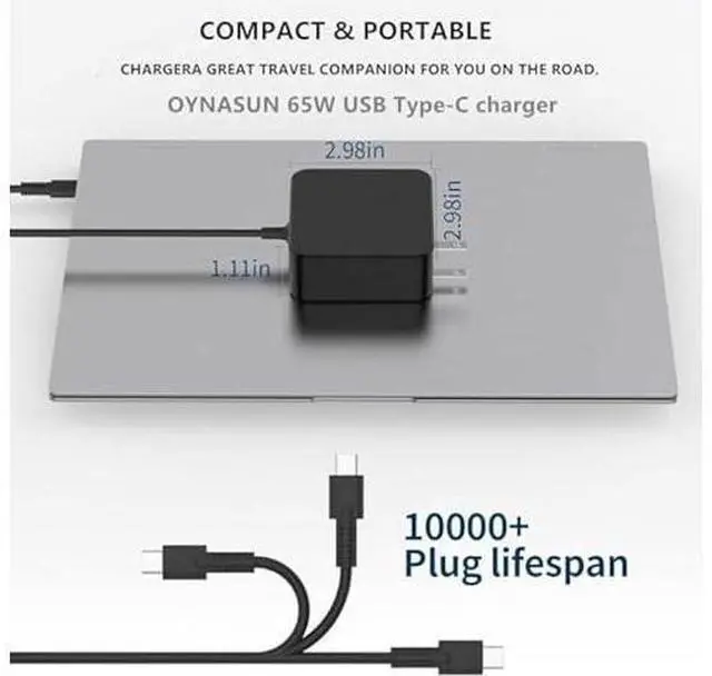 Alt view image 10 of 12 - 65W USB-C Laptop Charger Compatible with Asus Zenbook Series Laptops.