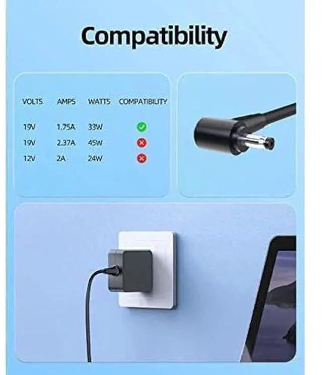 Alt view image 12 of 14 - 33W AC Charger Fit for Asus E510MA E510M E510 E210MA E210M E210 E510MA-RS06 Laptop Portable 7.5Ft Power Supply Adapter Cord