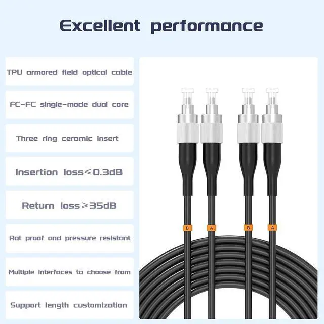 Alt view image 3 of 7 - FC to FC UPC Outdoor Armored Fiber Patch Cable 300Meter/984ft Single Mode Duplex Fiber Optical Cable Patch Cord Jumper,9/125um Fiber Optic Internet Cable TPU Black