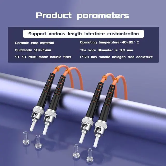 Alt view image 10 of 10 - 20Meters 65ft ST/UPC-ST/UPC Multi-Mode Fiber Optic Cable ST to ST OM1 Jumper Optical Patch Cord Duplex 62.5/125um Orange ST-ST