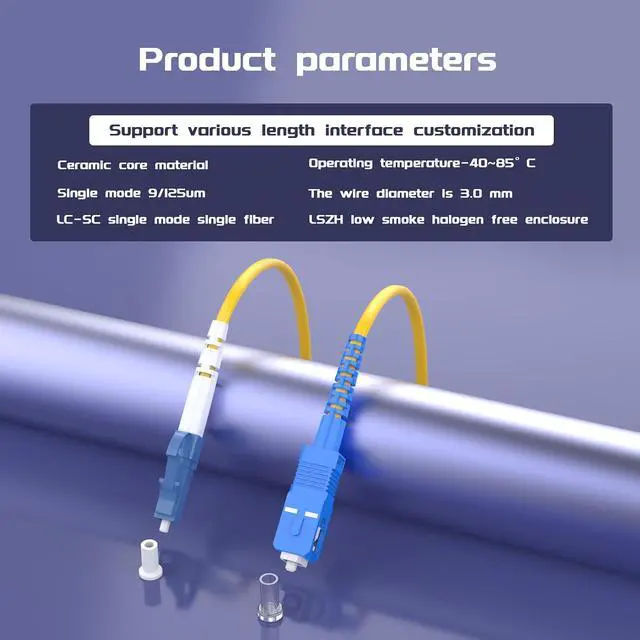 Alt view image 10 of 10 - 60Meters 196ft LC/UPC-SC/UPC Single-Mode Fiber Optic Cable LC to SC OS2 Jumper Optical Patch Cord Simplex 9/125um Yellow LC-SC