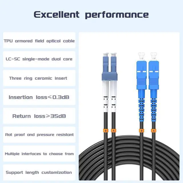 Alt view image 10 of 14 - LC/UPC to SC/UPC Outdoor Armored Fiber Patch Cable,Duplex - 9/125m Fiber Optic Jumper Optical Patch Cord,150Meter/492ft Industrial Single Mode Duplex Fiber Optic Internet Cables TPU Black