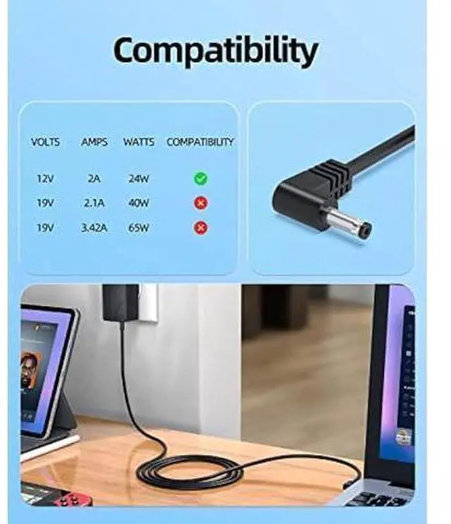 Alt view image 9 of 14 - 12V 2A AC Charger Fit for Chuwi UBook X/Pro X CWI535, GemiBook 13 14 Pro CWI529 Laptop Power Supply Adapter Cord