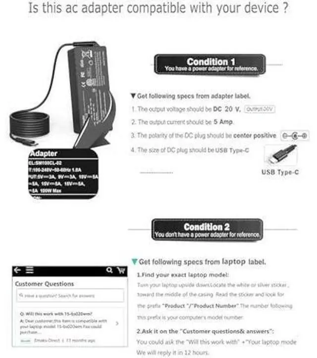 Alt view image 10 of 12 - 100W USB C Charger Power Adapter Compatible with Mac Book Pro/Air 16, 15, 14, 13 Inch HP Dell Lenovo Asus Acer Type C Fast Charging