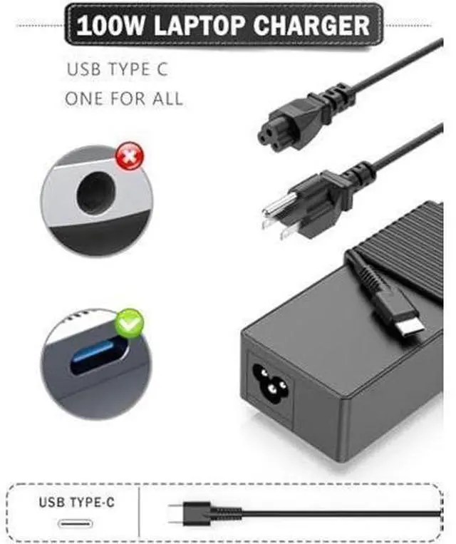Alt view image 11 of 12 - 100W USB C Charger Power Adapter Compatible with Mac Book Pro/Air 16, 15, 14, 13 Inch HP Dell Lenovo Asus Acer Type C Fast Charging