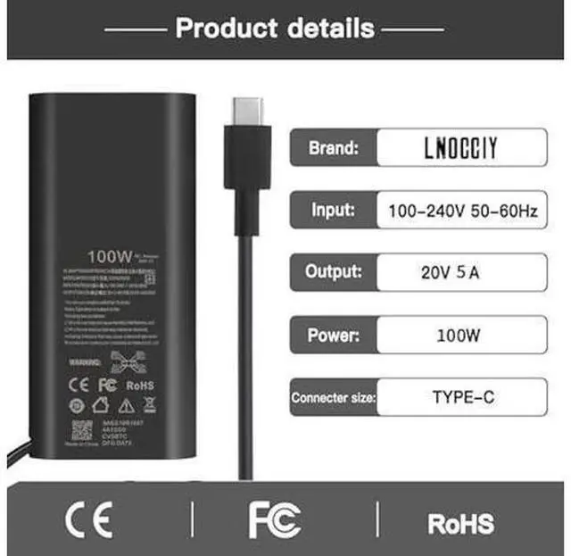 Alt view image 9 of 14 - New GAN Slim AC Adapter,100W USB C Laptop Charger for DELL Latitude 5540 5440 5340 7440 Inspiron 14 Power Cord,for Dell 100W Laptop Charger