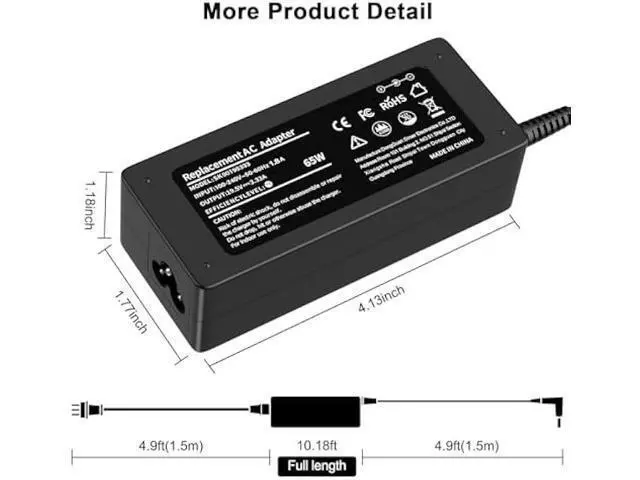 Alt view image 6 of 7 - Charger Compatible with HP Laptop Charger 65W 45W Computer Charger Smart Blue Tip Power Adapter 6FT AC Cord