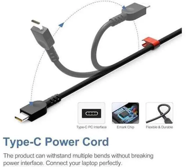 Alt view image 10 of 14 - 65W USB C Charger for Lenovo Thinkpad T480s T580s L580 L590 E580 E585, Chromebook 100e 300e 500e Replacement for 65W Lenovo Laptop Charger