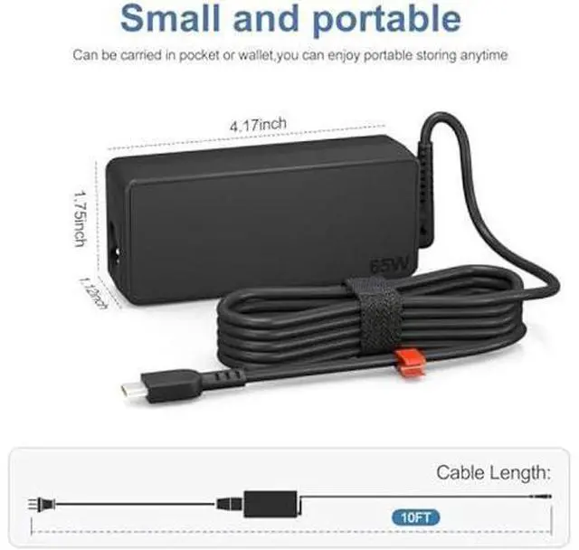Alt view image 11 of 14 - 65W USB C Charger for Lenovo Thinkpad T480s T580s L580 L590 E580 E585, Chromebook 100e 300e 500e Replacement for 65W Lenovo Laptop Charger