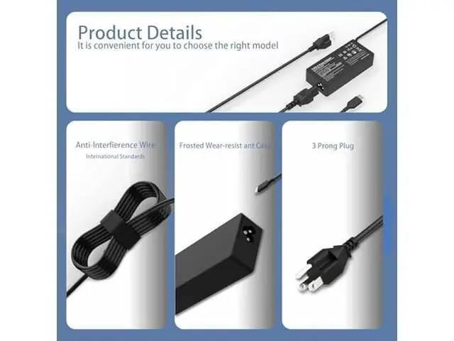 Alt view image 9 of 12 - USB C Laptop Charger 65w Replacement for Lenovo ThinkPad Yoga Chromebook Charger Fast Charging Type C AC Adapter Power Cord Supply