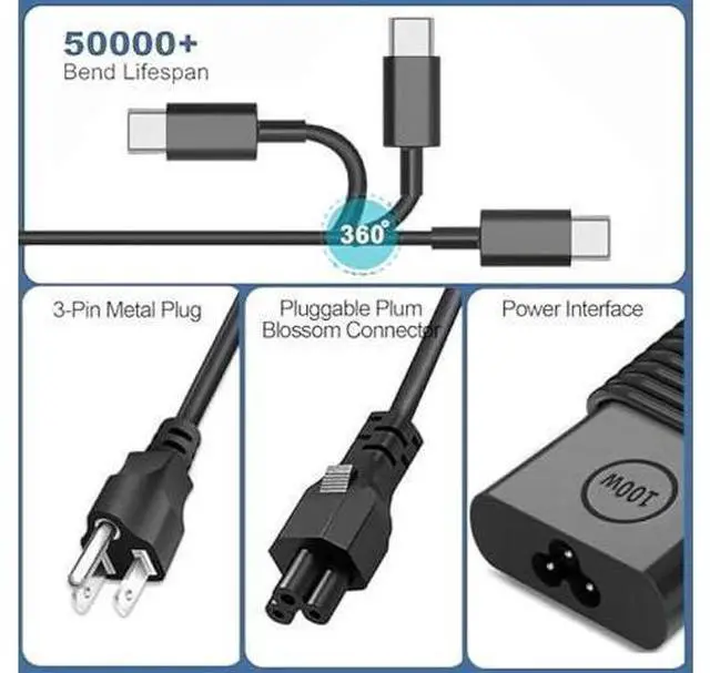 Alt view image 11 of 14 - New GAN Slim AC Adapter,100W USB C Laptop Charger for DELL Latitude 5540 5440 5340 7440 Inspiron 14 Power Cord,for Dell 100W Laptop Charger