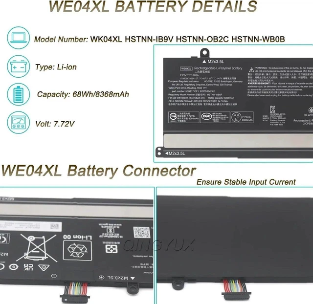 Alt view image 12 of 12 - HP Original WE04XL OEM HSTNN-WB0F Laptop Battery Compatible with HP Pavilion Plus 16-ab 16T-AB/Spectre x360 14-aa 14-EU 2-in-1 / Envy x360 16-ac 16-ad 2-in-1 Series Notebook
