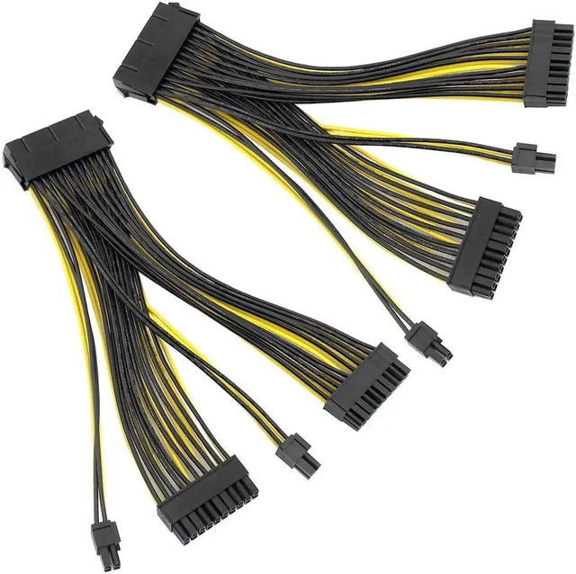 Alt view image 3 of 5 - 24P 20+4 Pin Dual PSU Power Supply Cable,18AWG ATX Motherboard Mainboard Adapter Connector Cable Mining Extension Cable - 20cm (2 Pcs)