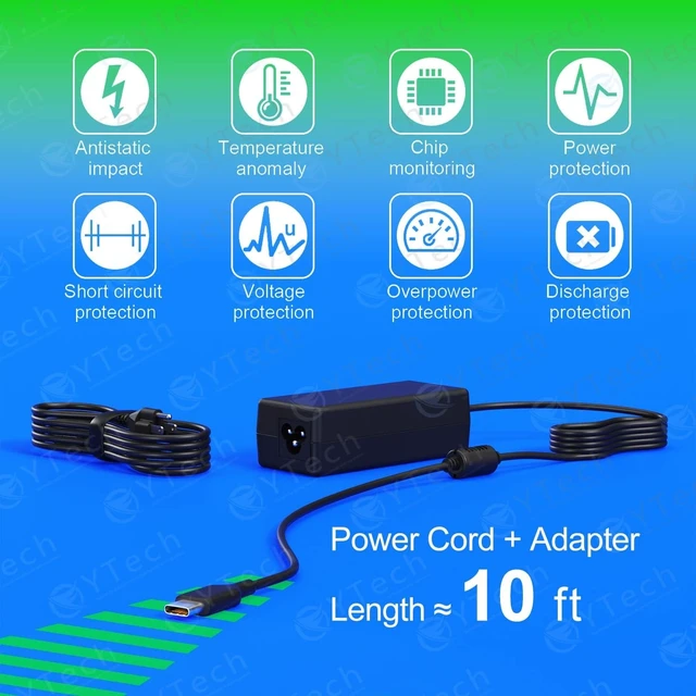 Alt view image 13 of 14 - 65W 45W USB-C Laptop Charger Type C Computer Fast Charger Power Adapter Compatible with Google Chromebook Thinkpad Yoga EliteBook XPS Latitude MacBook and More