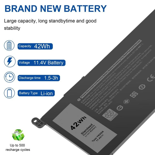 Alt view image 8 of 10 - 42Wh YRDD6 Battery for Dell Latitude 3310 2-in-1 Inspiron 5481 5482 5485 5491 5591 2-in-1
