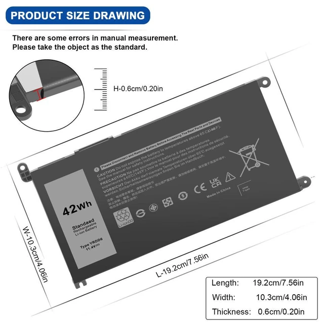 Alt view image 10 of 10 - 42Wh YRDD6 Battery for Dell Latitude 3310 2-in-1 Inspiron 5481 5482 5485 5491 5591 2-in-1