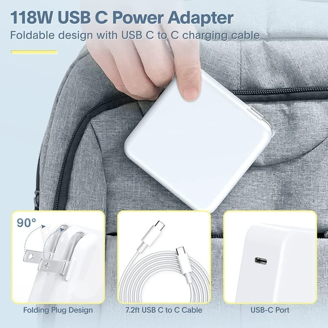 Alt view image 7 of 7 - Mac Book Pro Charger - 118W USB C Charger Power Adapter Compatible with USB C Port MacBook Pro & MacBook Air 13 14 15 16 inch New ipad Pro and All USB C Device 7.2ft USB-C to C Charge Cable