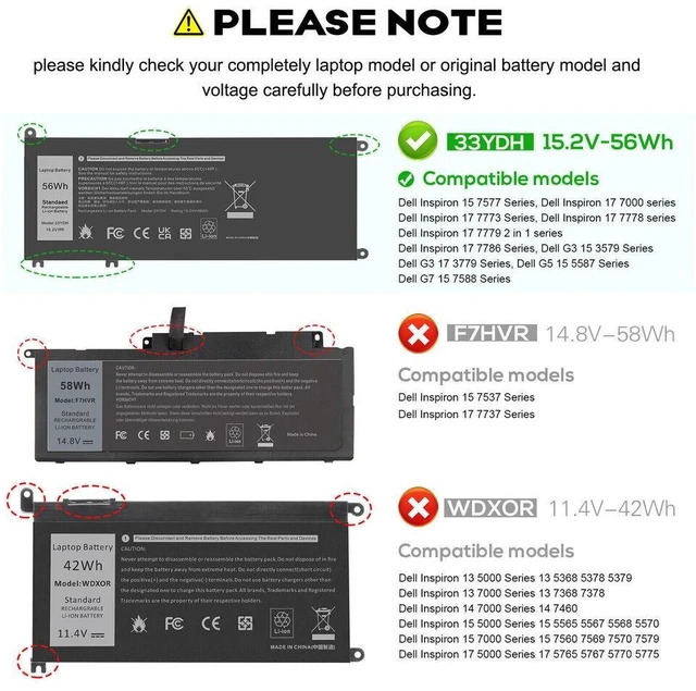 Alt view image 7 of 10 - 56Wh 33YDH Battery for Dell Latitude 13 3000 3380 3480 3400 3500 14 3490 15 3590 3580