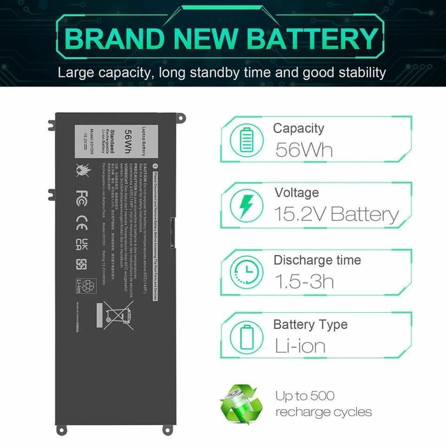 Alt view image 8 of 10 - 56Wh 33YDH Battery for Dell Latitude 13 3000 3380 3480 3400 3500 14 3490 15 3590 3580