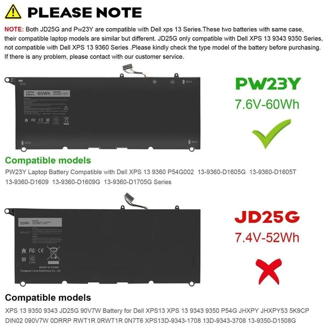 Alt view image 7 of 10 - 60Wh PW23Y Battery for Dell XPS 13 9360 Series 13 2017 13-9360-D1605G 13-9360-D1605T