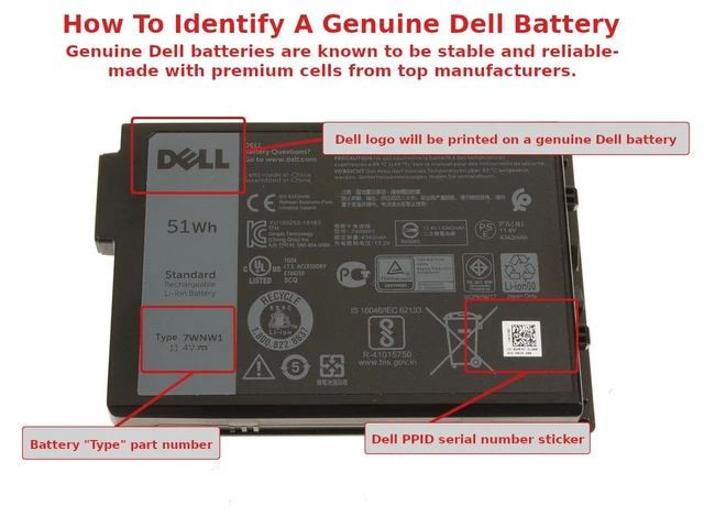 Alt view image 6 of 7 - Dell Latitude 5424 5420 7424 Rugged 3-cell 51Wh OEM Original Battery 7WNW1