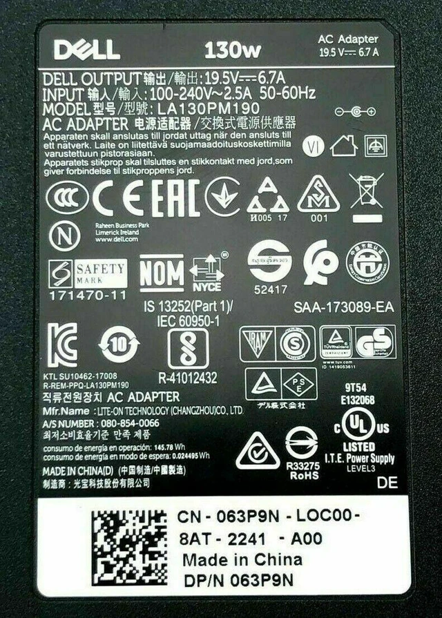 Alt view image 13 of 14 - Dell DA130PE1-00 Power Adapter JU012-PA-4E