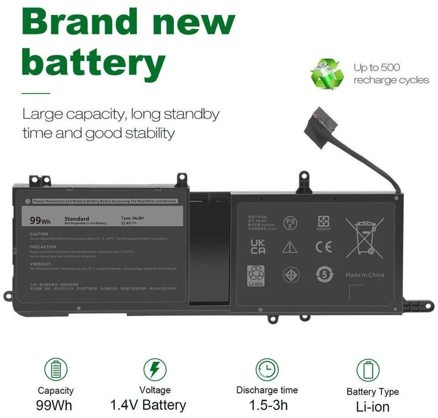Alt view image 7 of 10 - 99W 11.4V Battery for Dell 0546FF 09NJM1 0HF250 44T2R 546FF 9NJM1 HF250 MG2YH