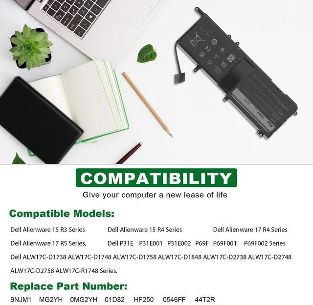 Alt view image 10 of 10 - 99W 11.4V Battery for Dell 0546FF 09NJM1 0HF250 44T2R 546FF 9NJM1 HF250 MG2YH