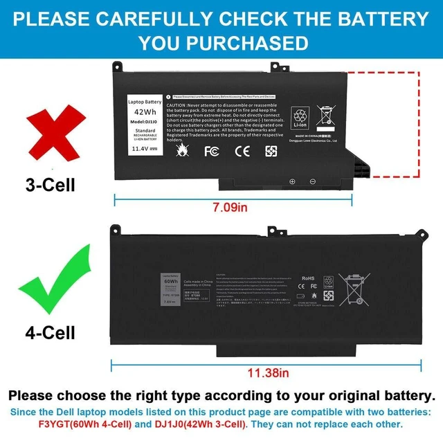 Alt view image 7 of 10 - 60Wh F3YGT Battery for Dell Latitude 14 7000 7480 7490 Latitude E7280 E7380 E7480 E7290 E7390 E7490