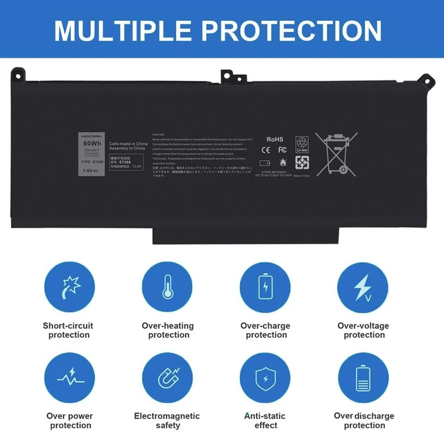 Alt view image 9 of 10 - 60Wh F3YGT Battery for Dell Latitude 14 7000 7480 7490 Latitude E7280 E7380 E7480 E7290 E7390 E7490