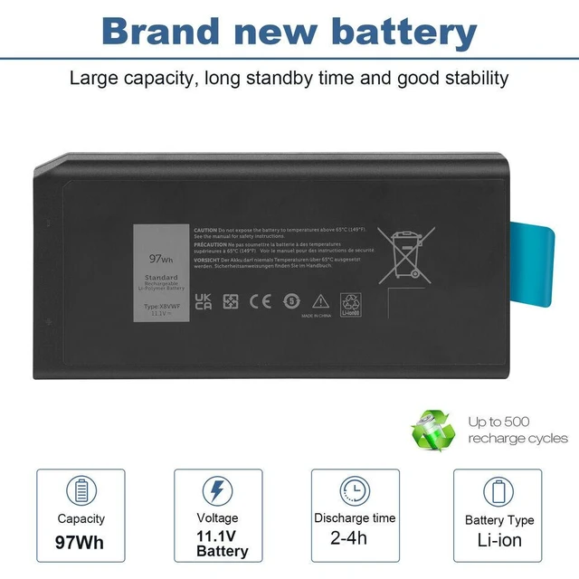 Alt view image 7 of 10 - 97Wh X8VWF Battery for Dell Latitude 14 Rugged 5404 5414 E5404 Extreme 7404 7414 E7404