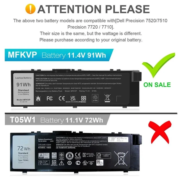 Alt view image 7 of 10 - 91Wh MFKVP Battery for Dell Precision 7510 7520 7710 7720 M7510 M7710