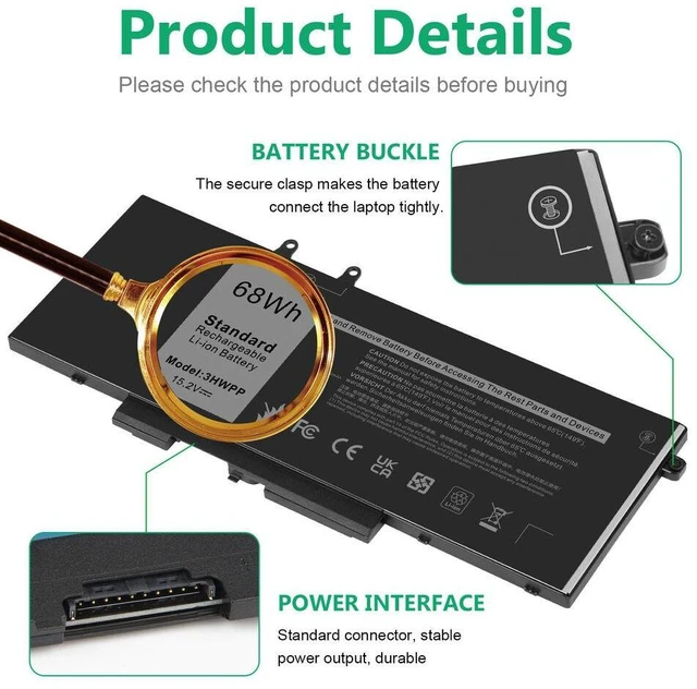 Alt view image 9 of 10 - 15.2V 3HWPP Battery for Dell Latitude 5401 5410 5411 5501 5510 5511 Precision 3541 3551