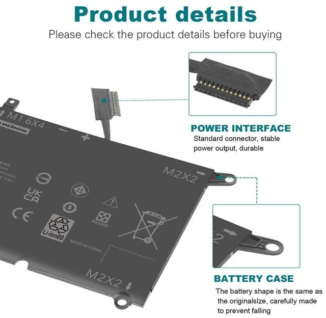 Alt view image 8 of 10 - 52Wh Battery for Dell XPS 13 9370 XPS 13 9380 2019 XPS 13 7390 Inspiron
