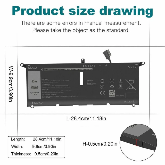 Alt view image 9 of 10 - 52Wh Battery for Dell XPS 13 9370 XPS 13 9380 2019 XPS 13 7390 Inspiron
