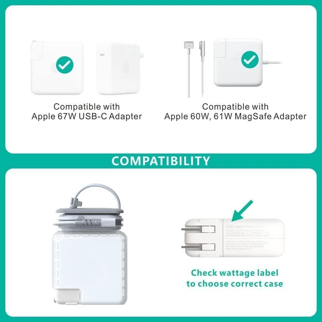 Alt view image 8 of 12 - TATOFY Case for MacBook 60w Charger Apple 61w 67w Charger Case Travel Cord Organizer MacBook Accessories (for Apple MacBook 60W, 61W MagSafe Adapter, Apple 67W USB-C Adapter)
