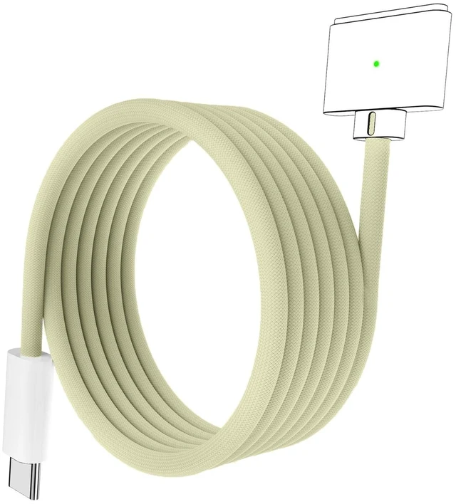 Alt view image 3 of 4 - 140W USB-C to Magnetic 3 Cable for M4 MacBook Air Pro Charger, (6.6FT) Magnetic Safe 3 Cable for MacBook Air (15''/13'' M4 2025, M3 2024, M2 2023, M2 2022), Pro (16"/14" 2024/2023/2021)-Green