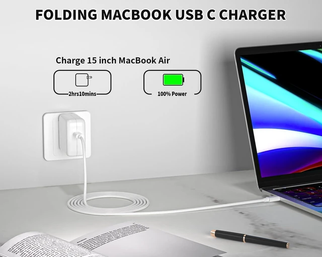 Alt view image 7 of 10 - Mac Book Pro Charger - 45W USB C Fast Charger Power Adapter for USB C Port MacBook Air 13 15 inch /MacBook Pro 14 16 inch, iPhone 17/ 16/ 15, iPad Pro, and All USBC Devices, 6FT Type-C Cable Included