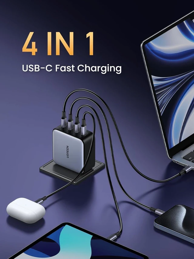 Alt view image 10 of 14 - UGREEN Nexode 100W GaN USB C Wall Charger, 4-Port Type-C Fast Charger Compatible with MacBook Pro/Air, Dell XPS, iPhone 17/16/15 Series, Galaxy S25/S24, Pixel 10/9, iPad Air, Steam Deck