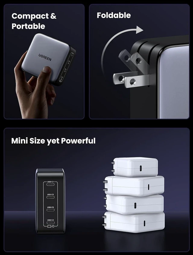 Alt view image 13 of 14 - UGREEN Nexode 100W GaN USB C Wall Charger, 4-Port Type-C Fast Charger Compatible with MacBook Pro/Air, Dell XPS, iPhone 17/16/15 Series, Galaxy S25/S24, Pixel 10/9, iPad Air, Steam Deck