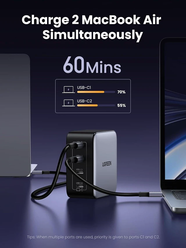 Alt view image 14 of 14 - UGREEN Nexode 100W GaN USB C Wall Charger, 4-Port Type-C Fast Charger Compatible with MacBook Pro/Air, Dell XPS, iPhone 17/16/15 Series, Galaxy S25/S24, Pixel 10/9, iPad Air, Steam Deck